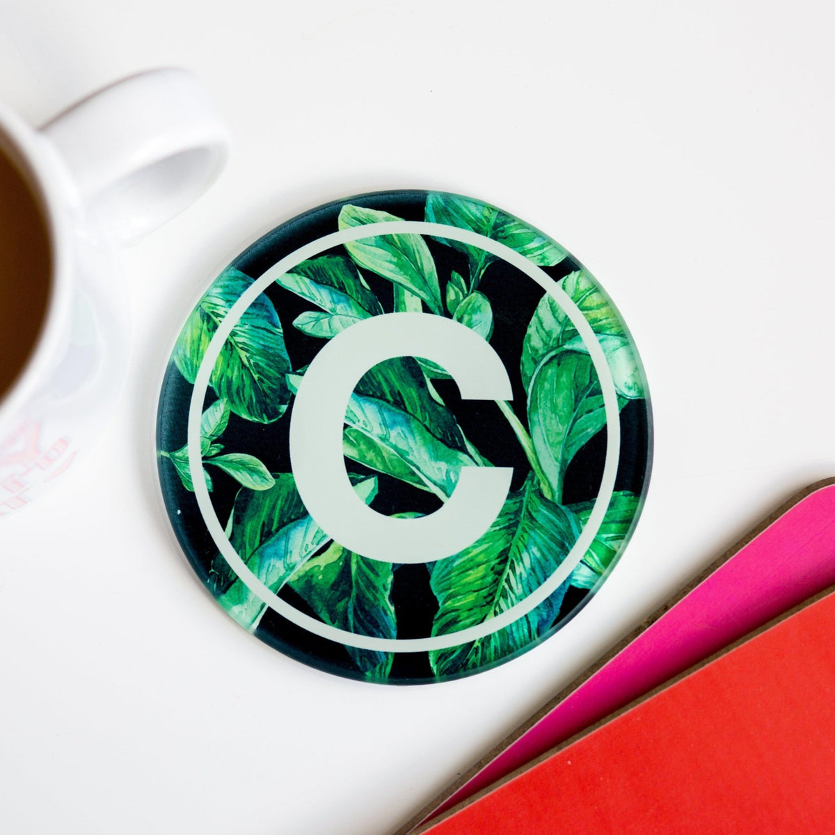 Custom Tropical Leaf Monogram Coaster - Of Life & Lemons®