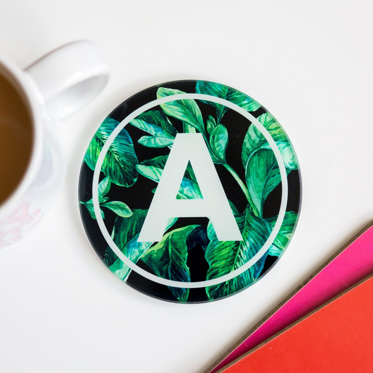 Custom Tropical Leaf Monogram Coaster - Of Life & Lemons®