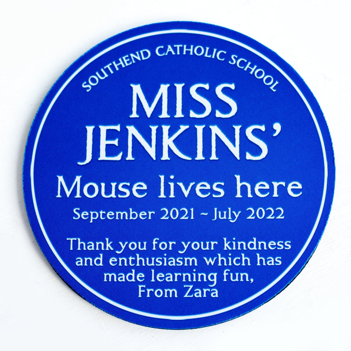 Personalised Blue Plaque Mouse Mat for a Teacher - Of Life & Lemons®