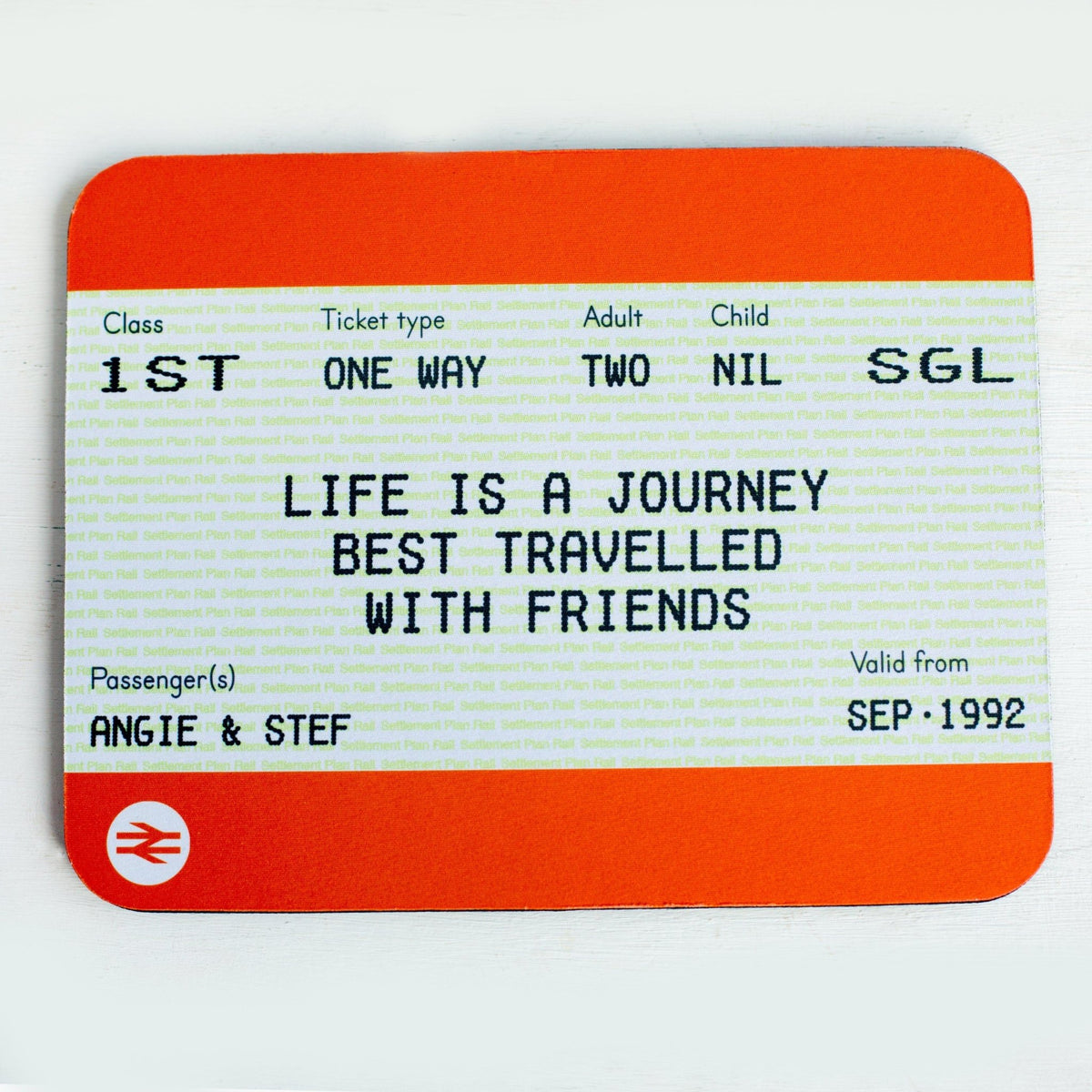 Personalised Friendship Train Ticket Mouse Mat - Of Life & Lemons®
