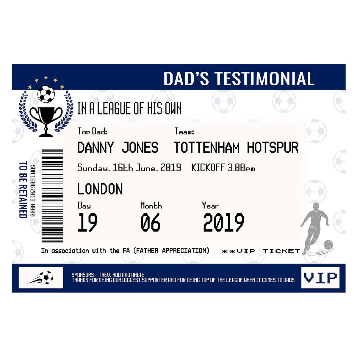 Personalised Football Ticket Print for Dad - Of Life & Lemons®