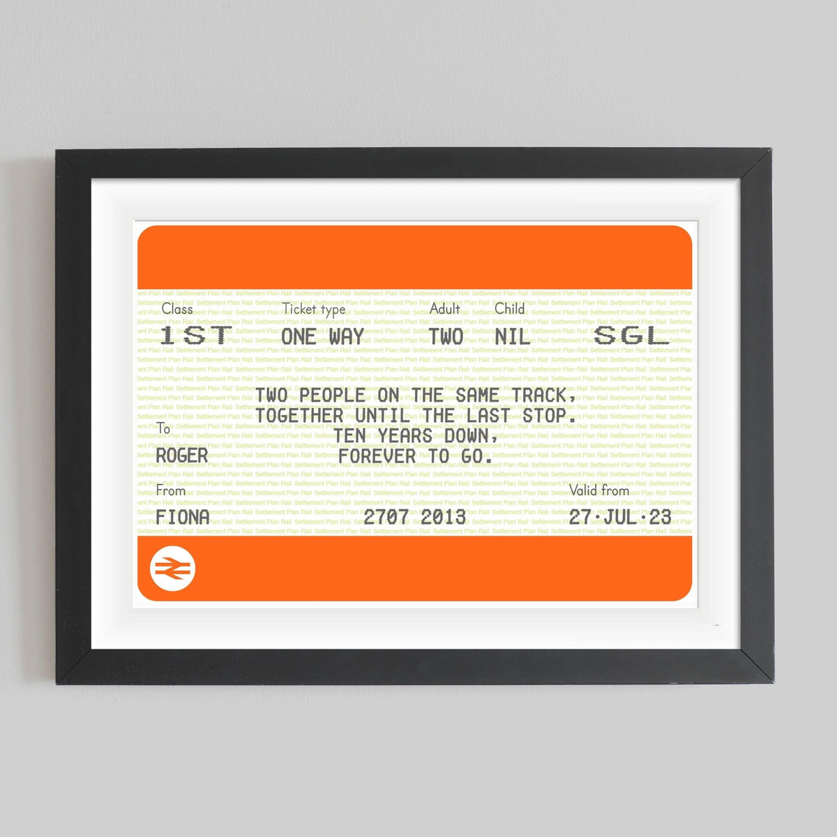 Personalised Train Ticket Anniversary Print - Of Life & Lemons®