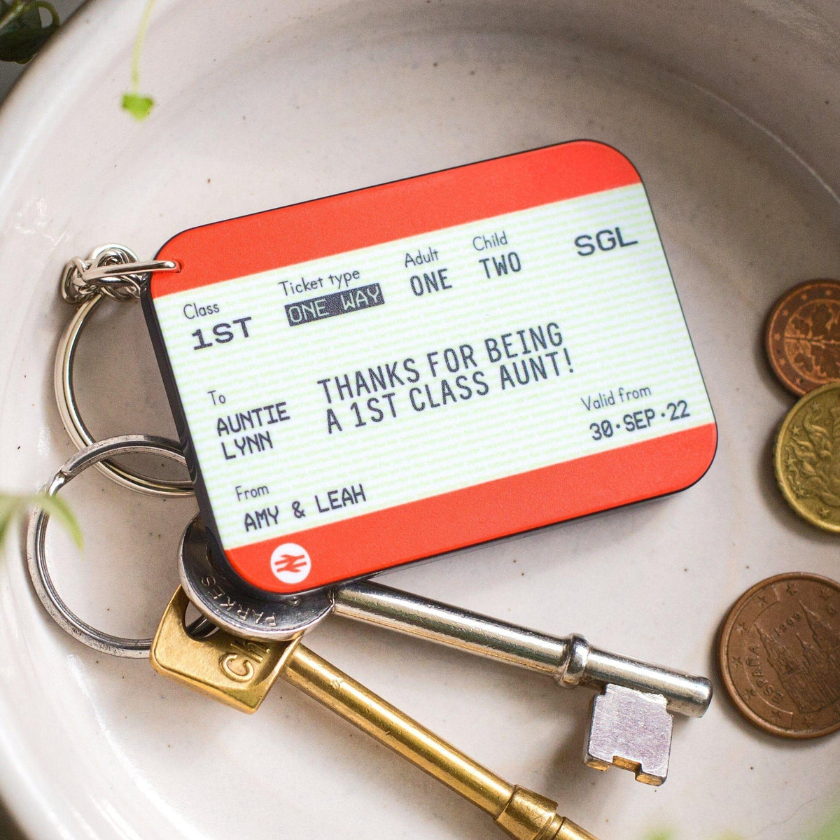 Personalised Train Ticket Keyring for Aunt - Of Life & Lemons®
