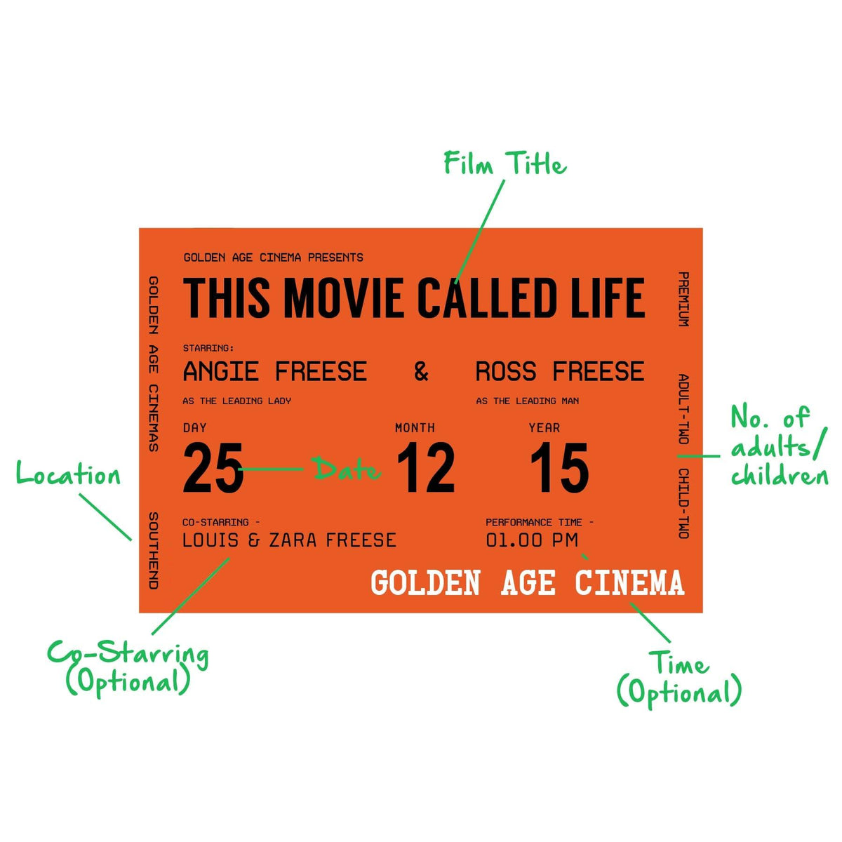Personalised Cinema Ticket Wallet Keepsake - Of Life & Lemons®