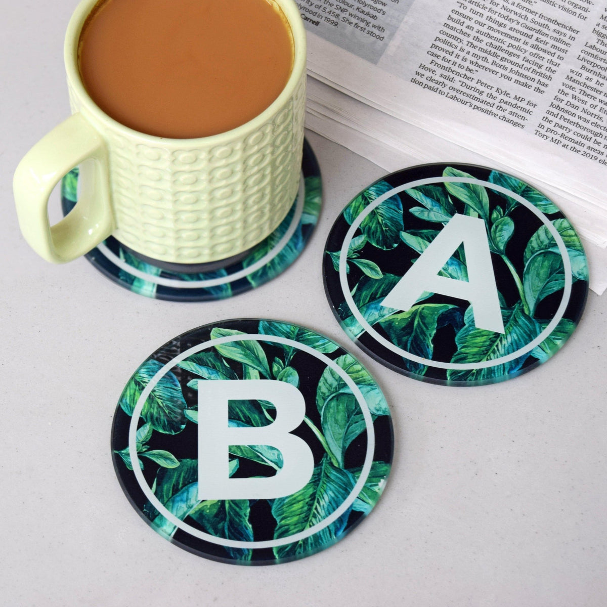 Custom Tropical Leaf Monogram Coaster - Of Life & Lemons®