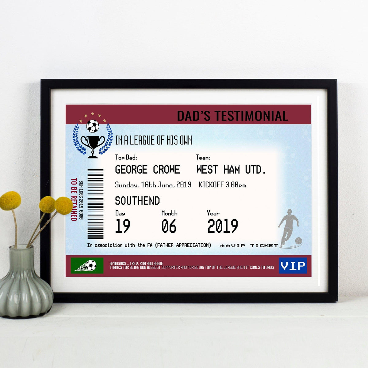 Personalised Football Ticket Print for Dad - Of Life & Lemons®