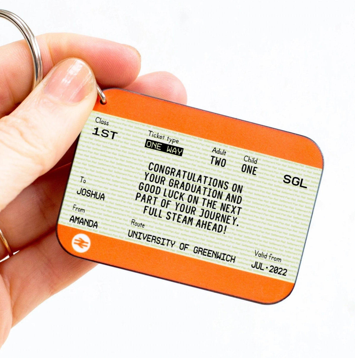 Personalised Train Ticket Graduation Keyring - Of Life & Lemons®