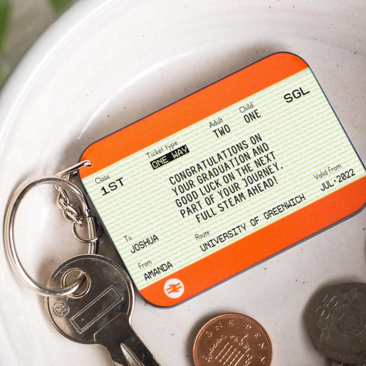 Personalised Train Ticket Graduation Keyring - Of Life & Lemons®
