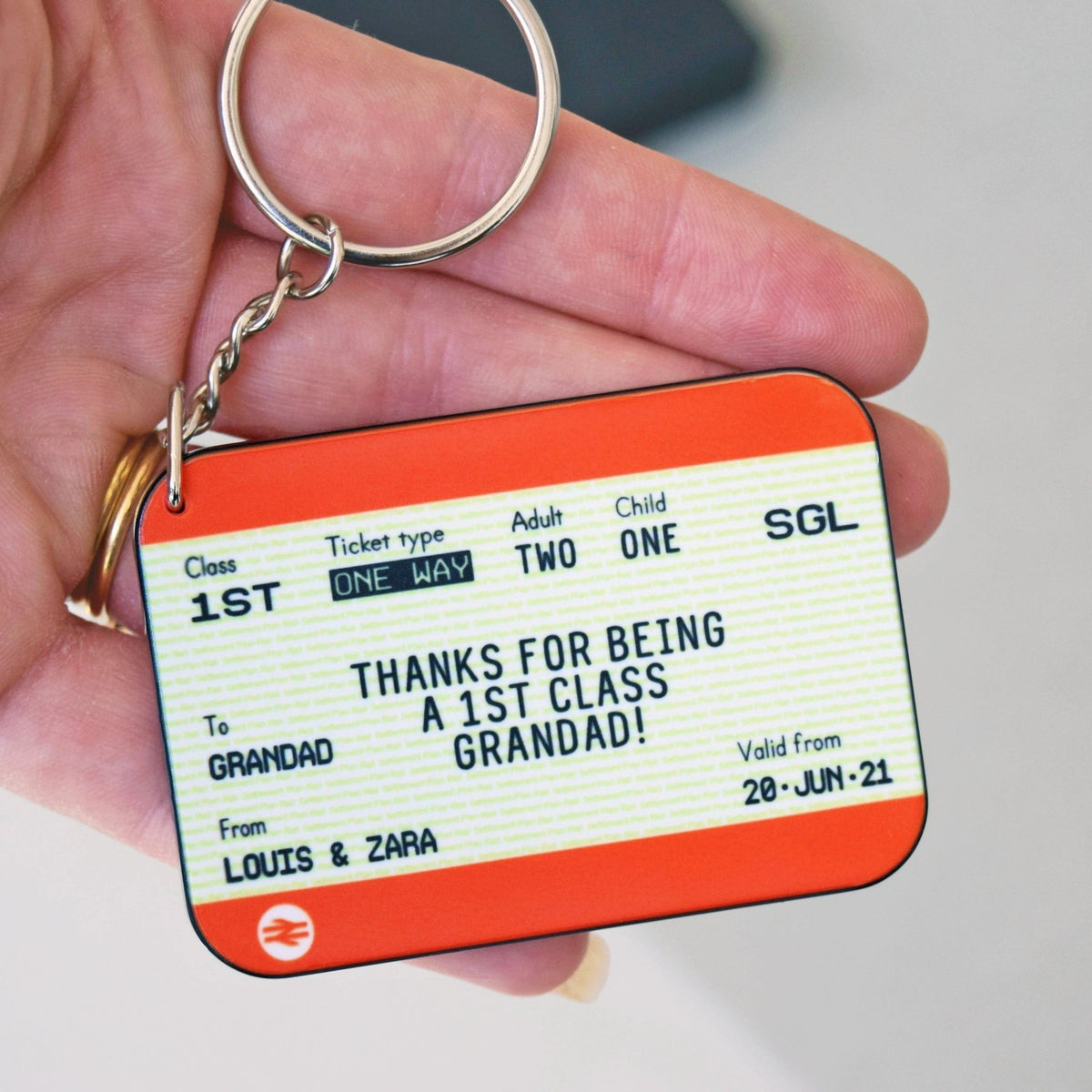 Personalised Train Ticket Keyring for Grandad - Of Life & Lemons®