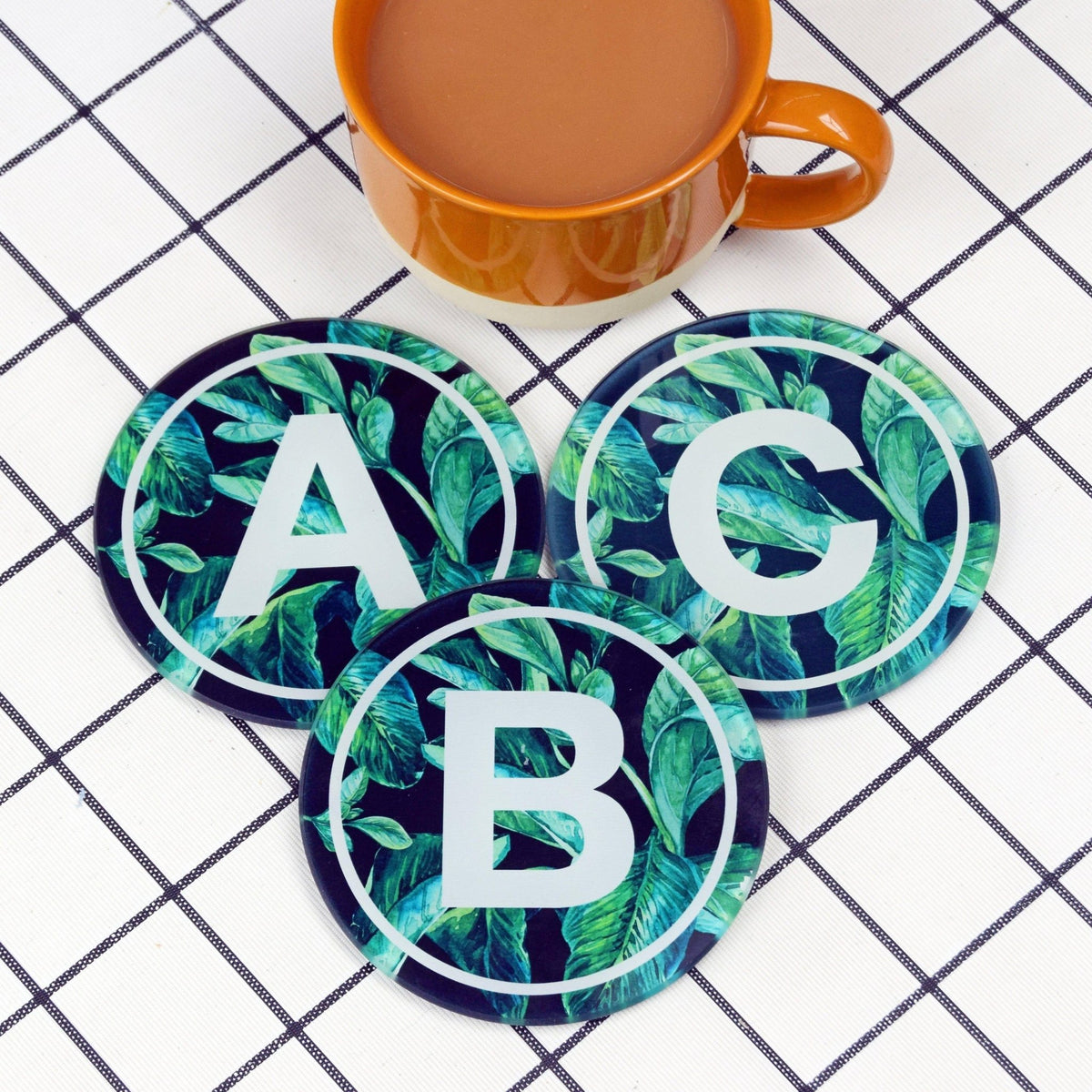 Custom Tropical Leaf Monogram Coaster - Of Life & Lemons®