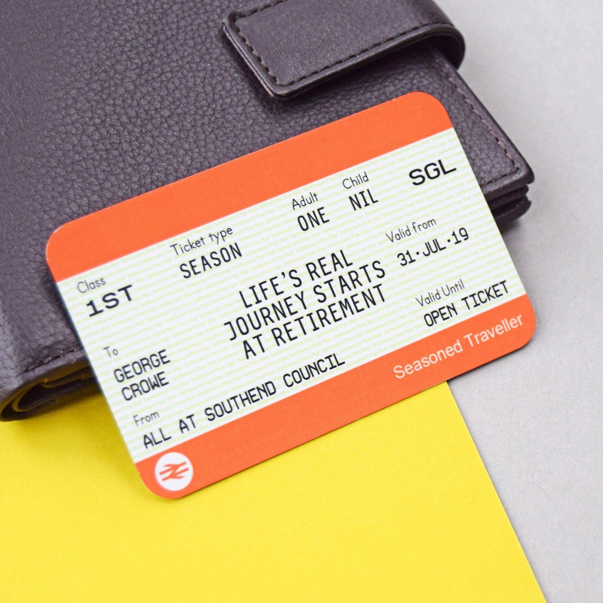 Personalised Retirement Train Ticket Wallet Keepsake - Of Life & Lemons®