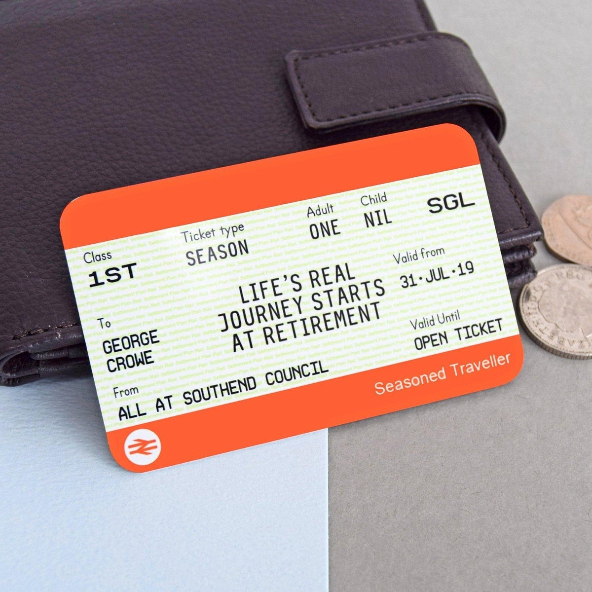 Personalised Retirement Train Ticket Wallet Keepsake - Of Life & Lemons®