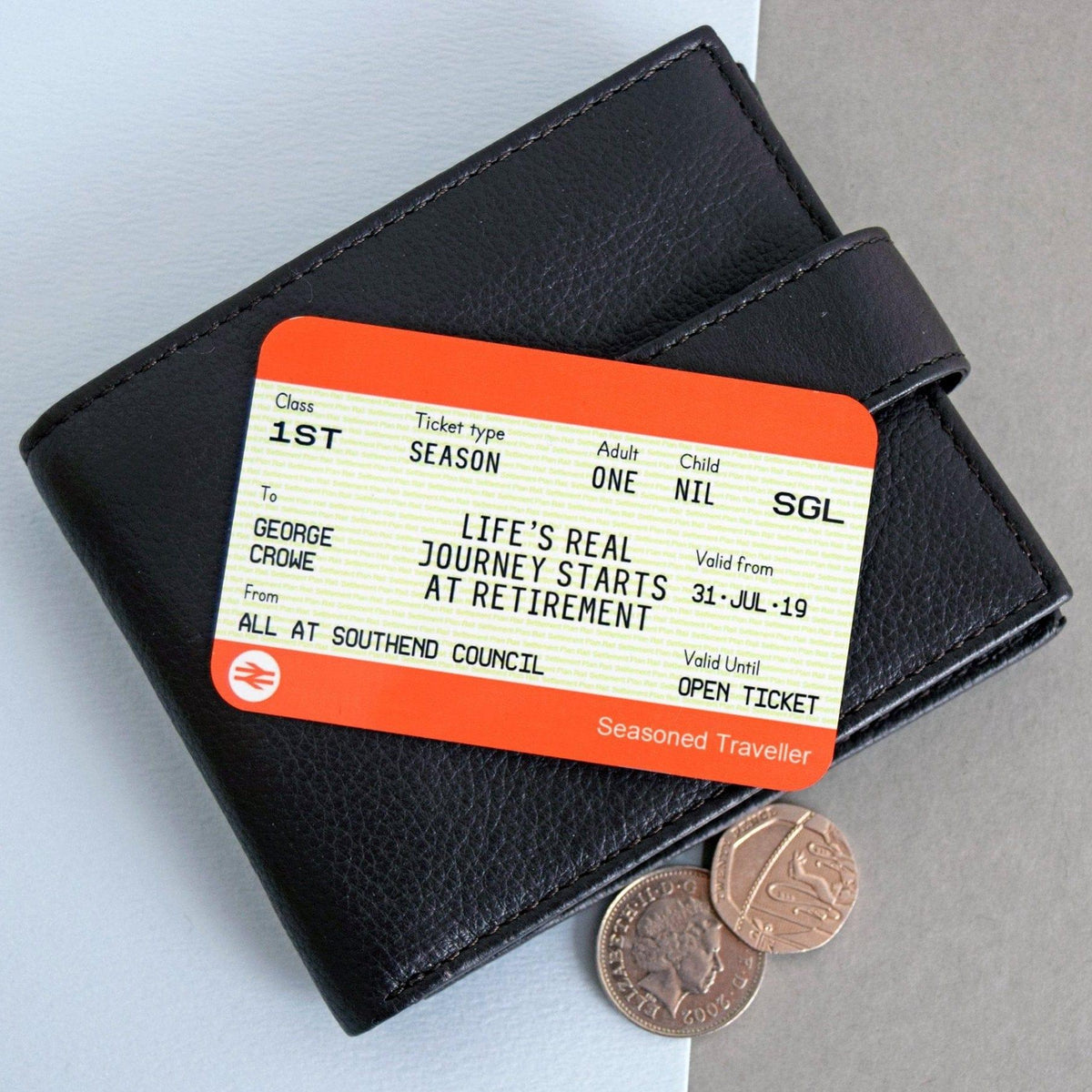 Personalised Retirement Train Ticket Wallet Keepsake - Of Life & Lemons®