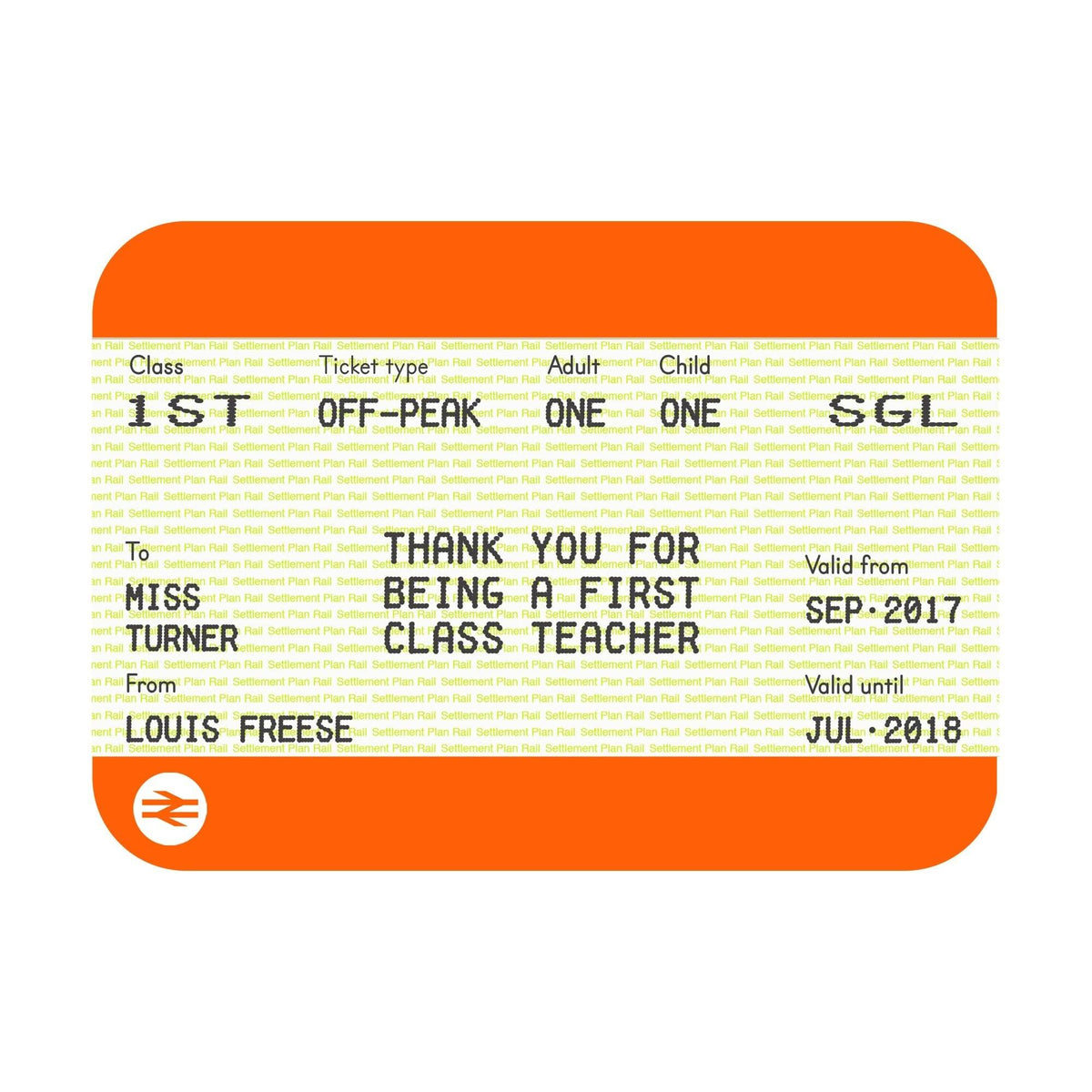 Personalised Train Ticket Card for Teacher - Of Life & Lemons®