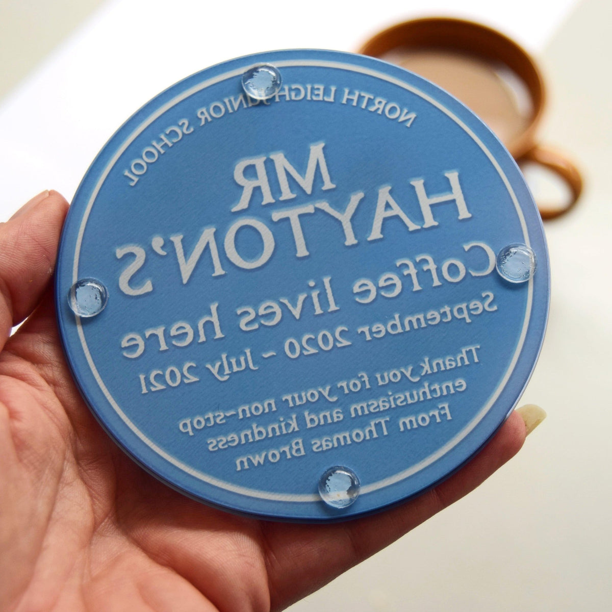 Personalised 'Blue Plaque' Glass Coaster for Teacher - Of Life & Lemons®