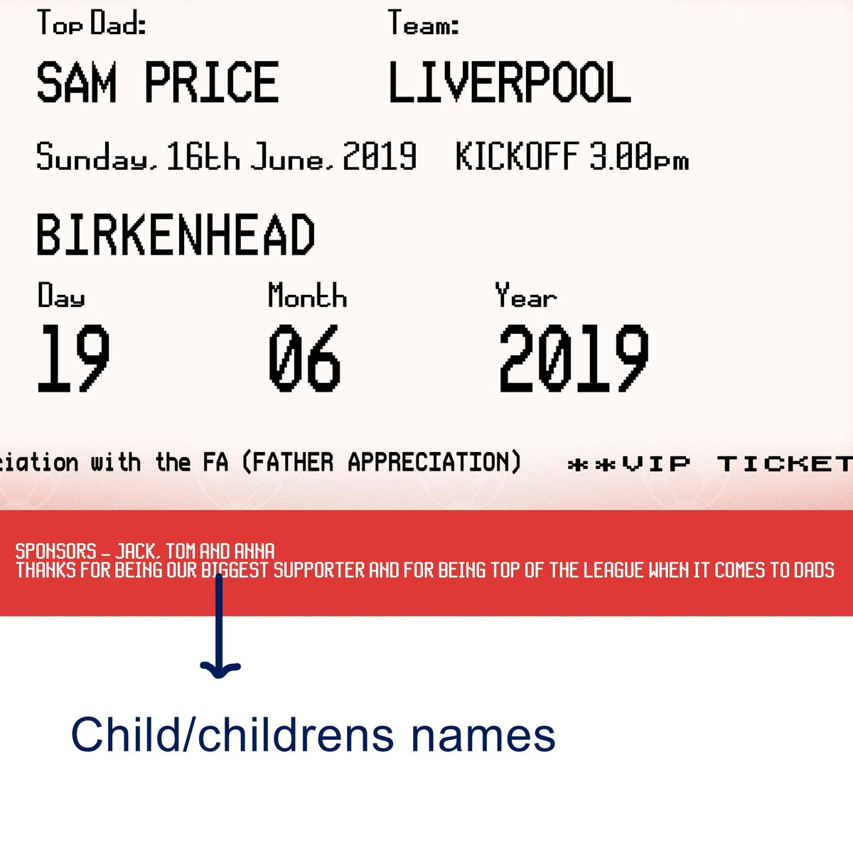 Personalised Football Ticket Print for Dad - Of Life & Lemons®