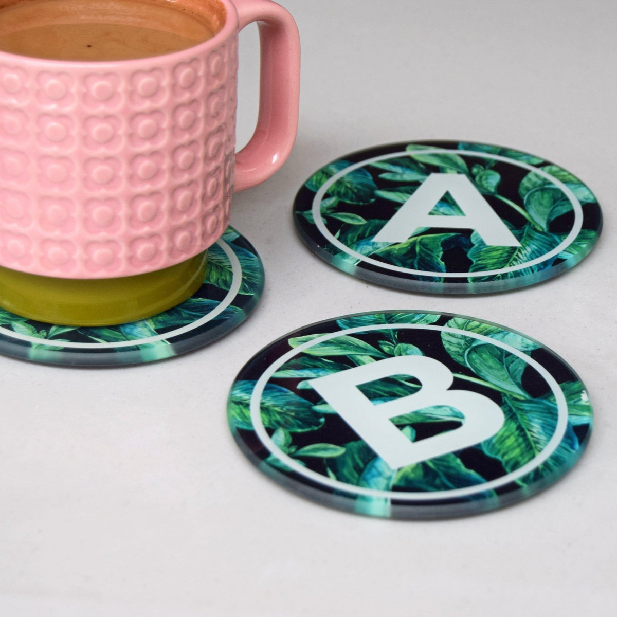 Custom Tropical Leaf Monogram Coaster - Of Life & Lemons®