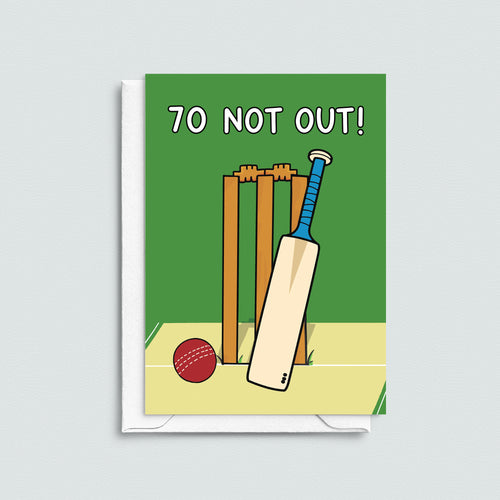birthday card for 70th with a funny cricket pun