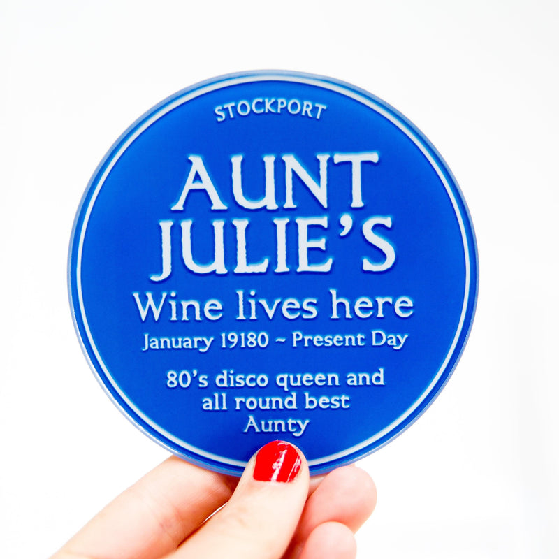 Personalised 'Blue Plaque' Glass Coaster for Aunt