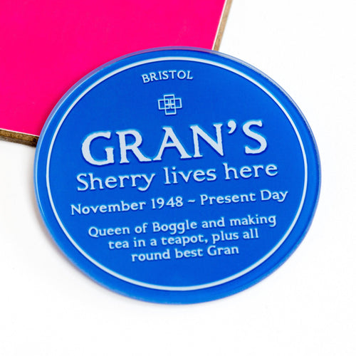 Personalised 'Blue Plaque' Glass Coaster for Gran - Of Life & Lemons®