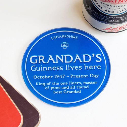 Personalised 'Blue Plaque' Glass Coaster for Grandad - Of Life & Lemons®