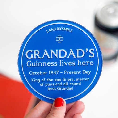 Personalised 'Blue Plaque' Glass Coaster for Grandad