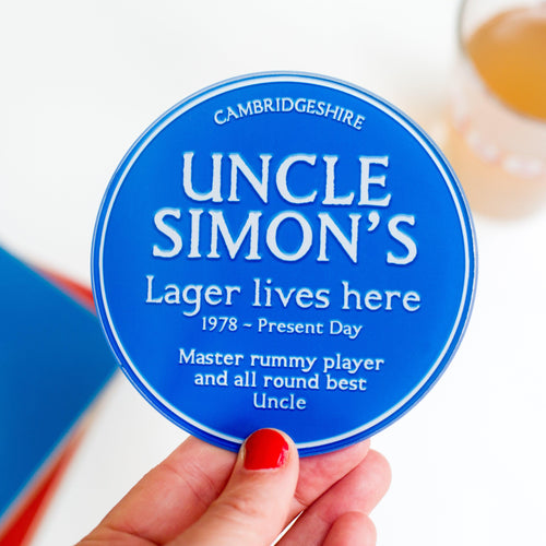 Personalised 'Blue Plaque' Glass Coaster for Uncle - Of Life & Lemons®