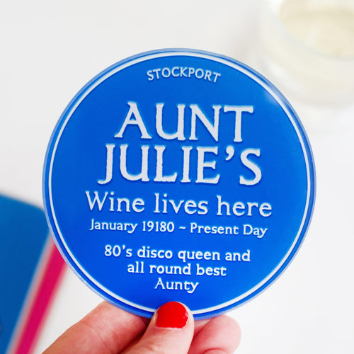 Personalised 'Blue Plaque' Glass Coaster for Aunt - Of Life & Lemons®