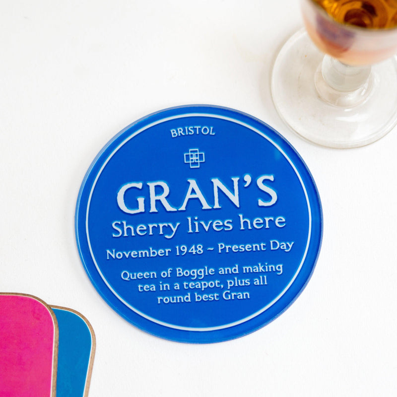 Personalised 'Blue Plaque' Glass Coaster for Gran - Of Life & Lemons®