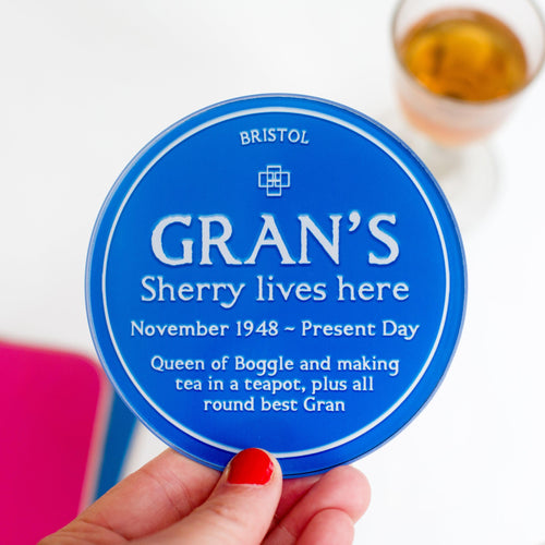 Personalised 'Blue Plaque' Glass Coaster for Gran - Of Life & Lemons®