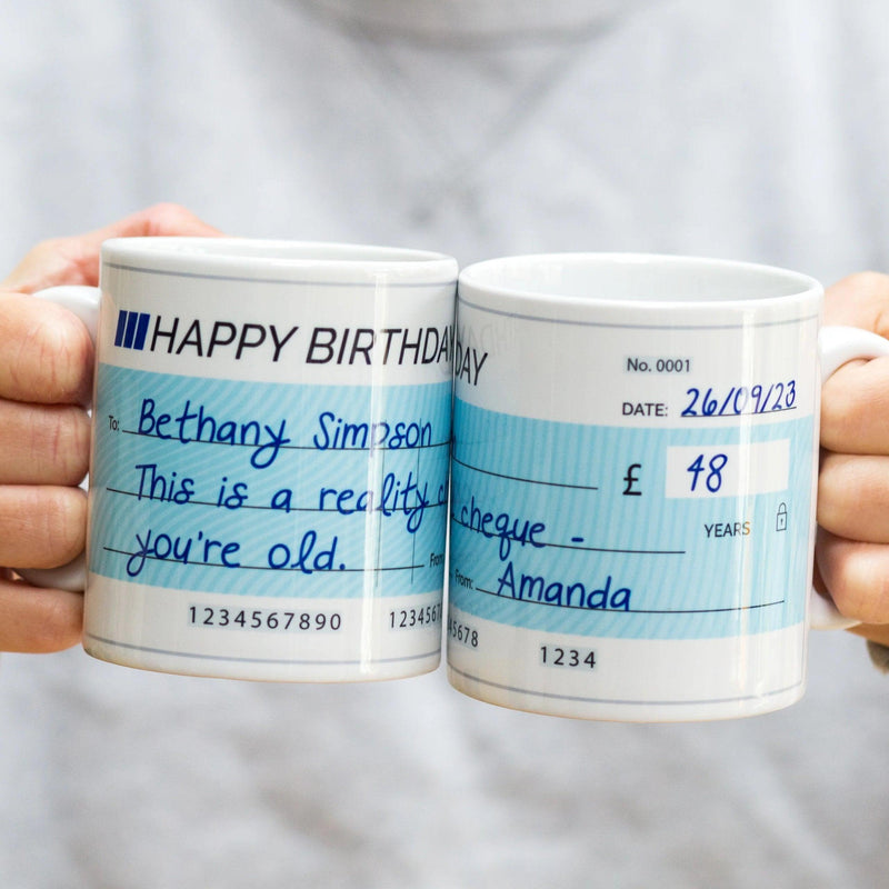 Personalised 'Reality Cheque' Birthday Mug