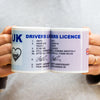 personalised mug designed to look like a uk driving licence