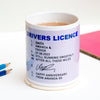 mug that can be customised with personal details on a uk drivers licence 