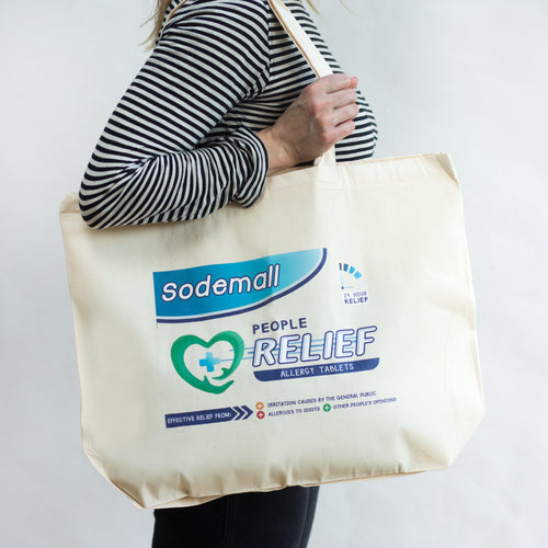 Medicine Packet illustration on a shopping bag with a sarcastic message