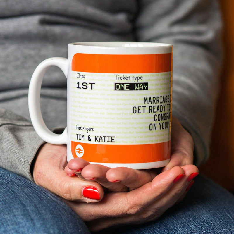 Personalised Engagement Train Ticket Mug