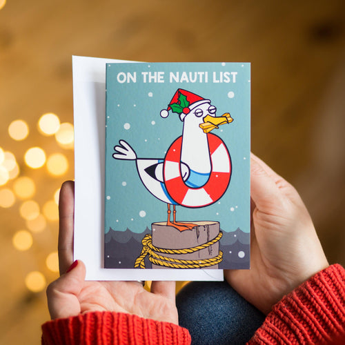 Christmas card with nautical pun and illustration