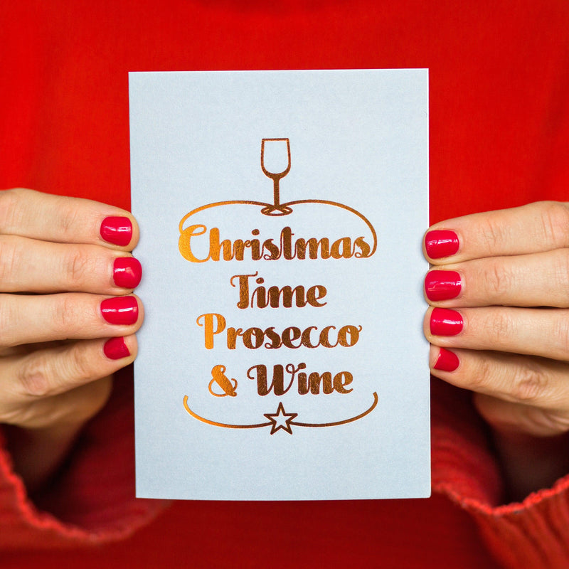 Luxury Foiled 'Prosecco & Wine' Christmas Card