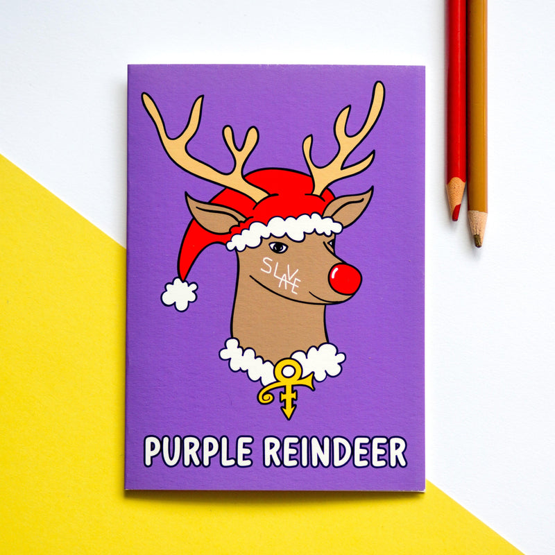 Christmas card with illustration and pun on Prince song Purple Rain