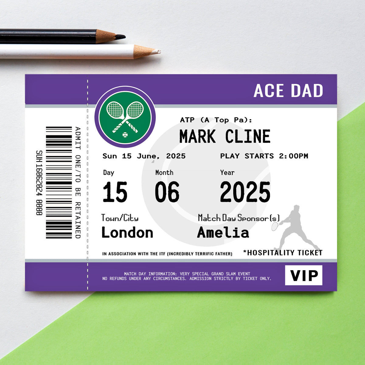 A custom card for a tennis loving Dad