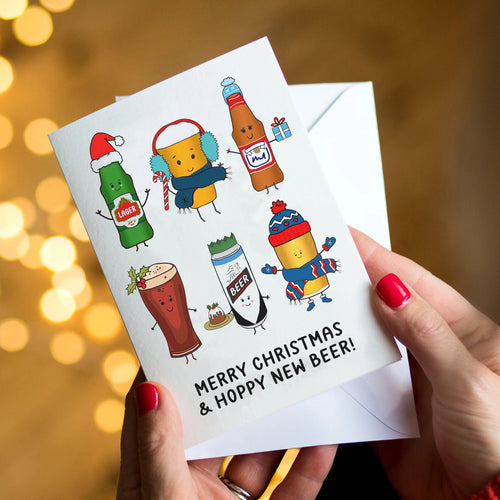 Christmas card with beer pun and illustration