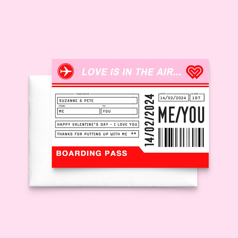 Personalised Boarding Pass Valentine's Card