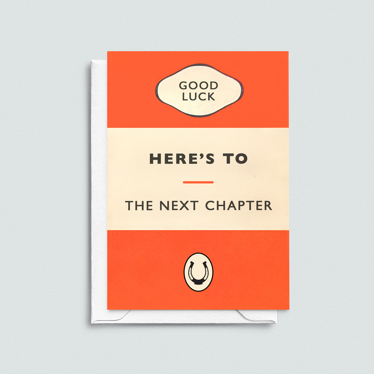 good luck in your next chapter card on a grey background