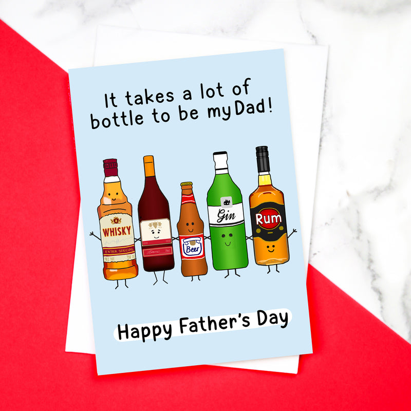 Funny Father's Day card with alcohol bottles