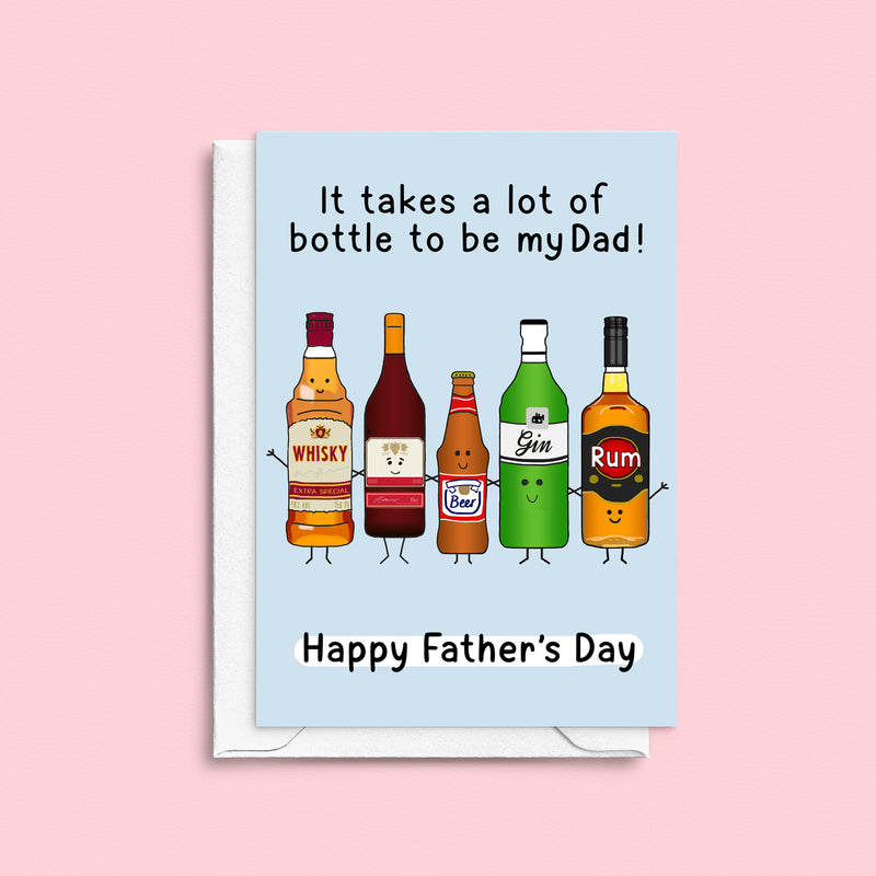 Father's day card with alcohol illustrations and funny pun