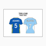 custom print featuring football shirts in team colours