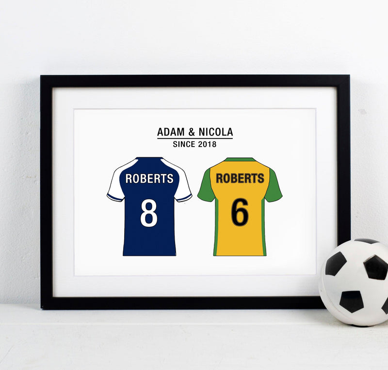 personalised print customised to the colours of the couples football teams