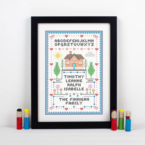 Personalised Cross-Stitch Family Print