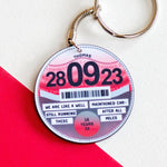 personalised keyring designed to look like a tax disc for celebrating an anniversary