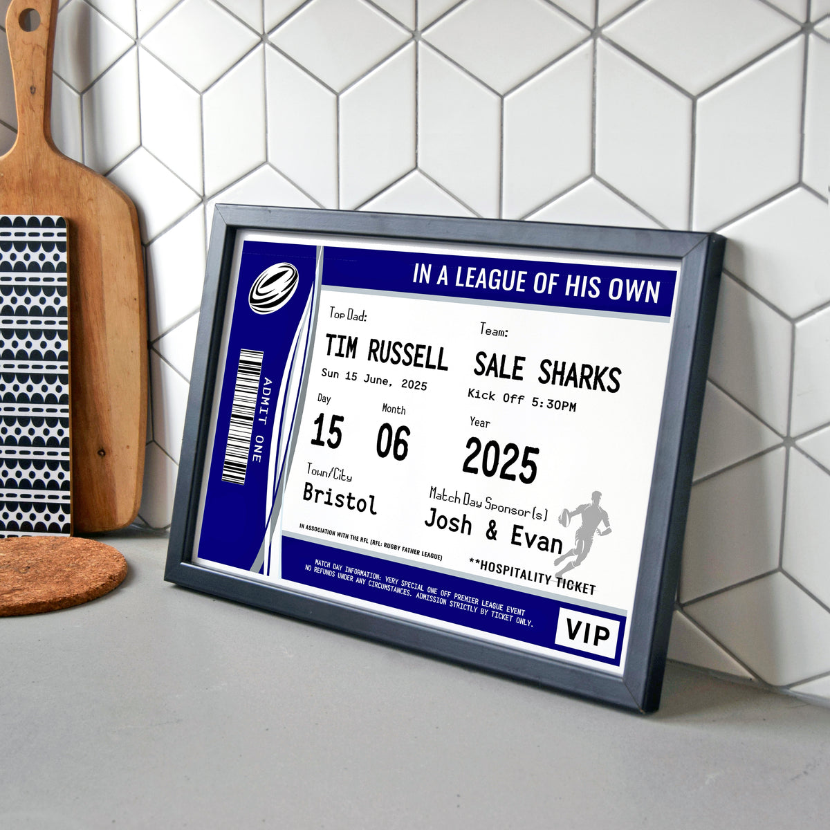 Personalised Rugby Ticket Print for Dad