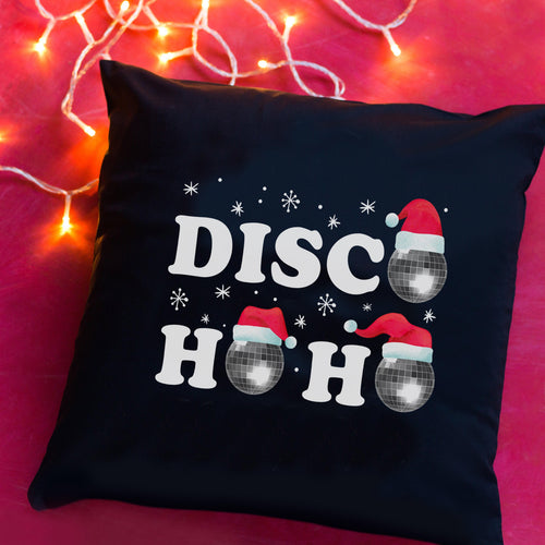 Christmas cushion with a disco illustration and pun